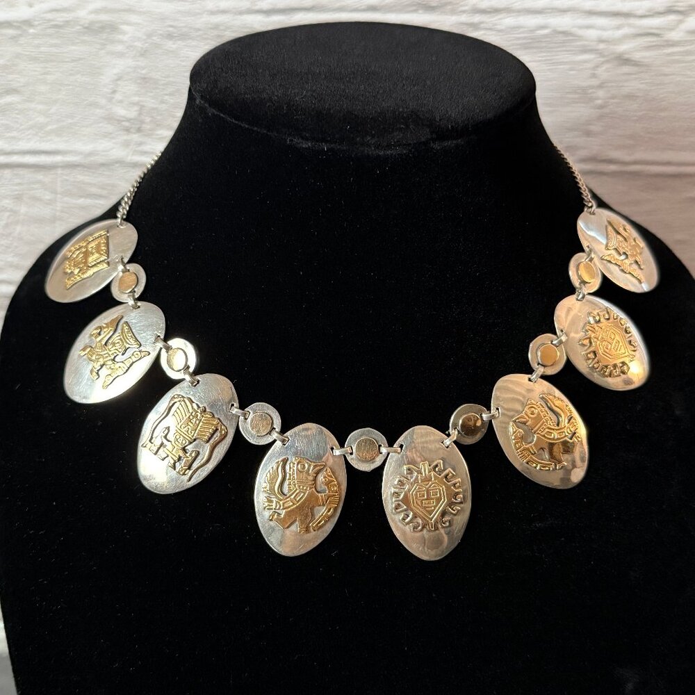 Old Cuzko 14k Gold and Sterling Silver Necklace featuring Peruvian Idols